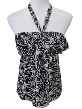 LOFT Size 2 Black & White Floral Halter Top
